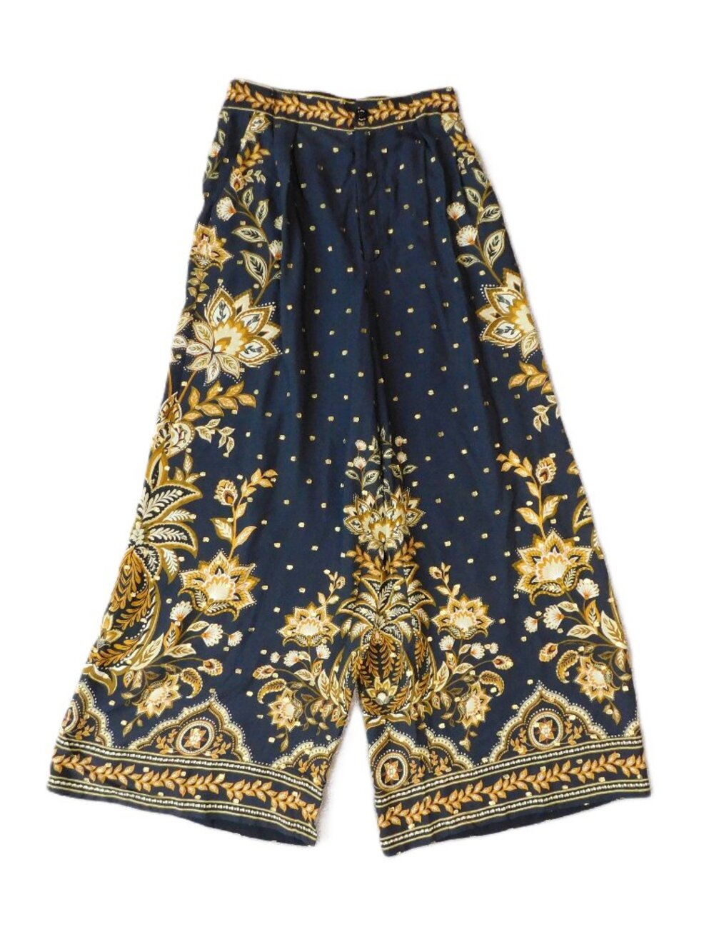 FARM Rio Black & Gold Floral Abacaxi Wide Leg Pants | Boho | GUC | Small